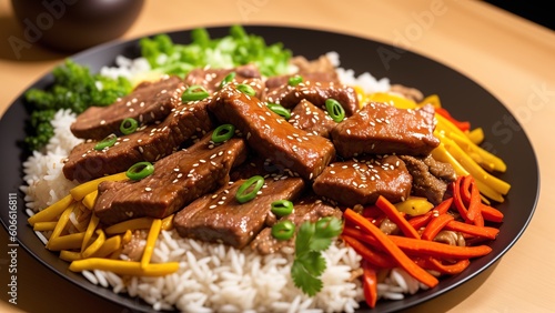 An Image Of A Visually Stimulatingly Cooked Beef And Vegetables On A Bed Of Rice AI Generative