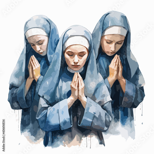 Watercolor vector illustration prayer, priest, nun, bible, disciples illustration series