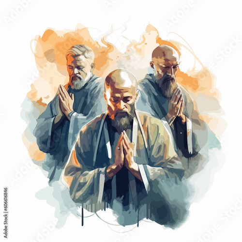 Watercolor vector illustration prayer, priest, nun, bible, disciples illustration series
