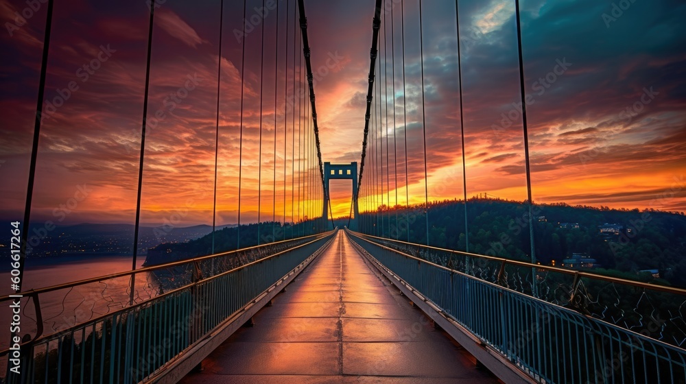 beautiful twilight sky over a suspension bridge generative ai