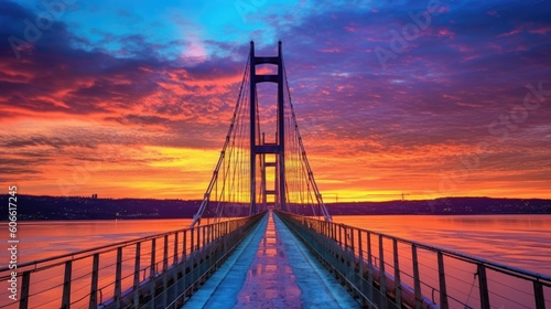 beautiful twilight sky over a suspension bridge generative ai © ThisDesign