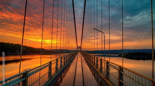 beautiful twilight sky over a suspension bridge generative ai