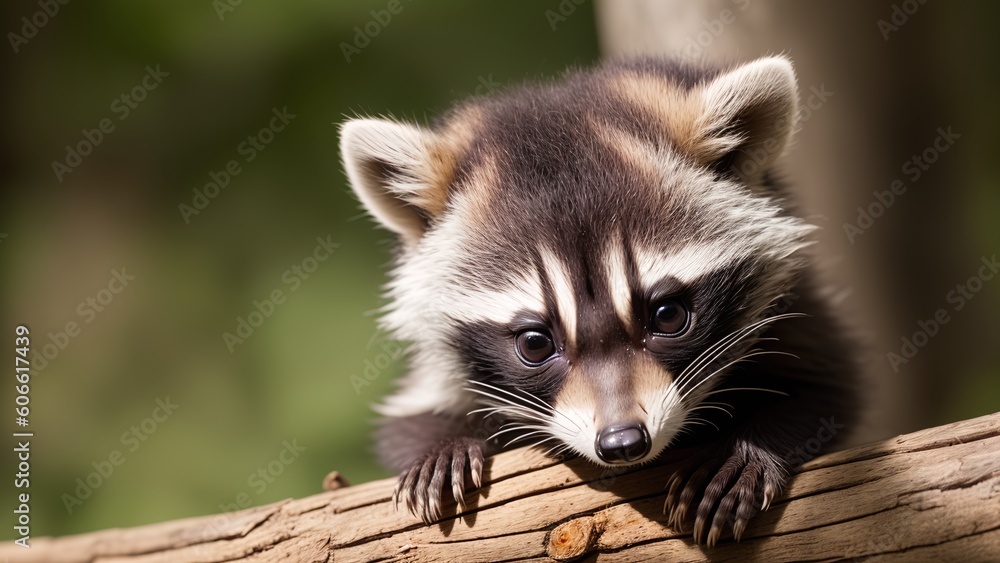 Obraz premium A Depiction Of An Expressively Creative Raccoon Rests On A Branch AI Generative