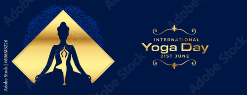 premium international yoga day celebration banner with golden touch