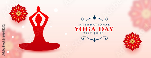 decorative 21st june world yoga day poster with floral design