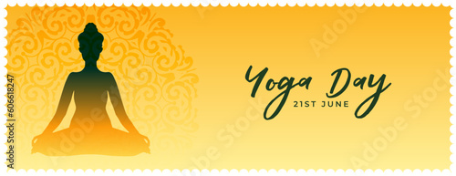 elegant 21st june yoga day celebration banner with meditation posture