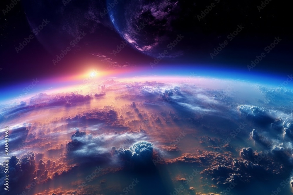 Flash of radiation after a nuclear explosion seen from space. The concept of thermonuclear war. AI generated Flash of radiation after a nuclear explosion seen from space. The concept of thermonuclear war. AI generated