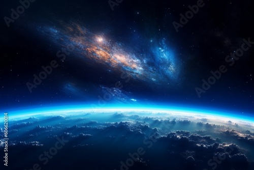 Abstract space background with a planet in the universe. AI generated, human enhanced