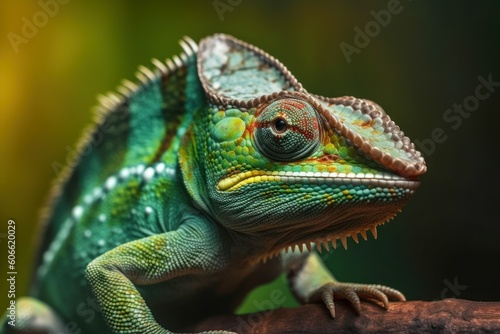 Green colored chameleon close up. AI generated, human enhanced © top images