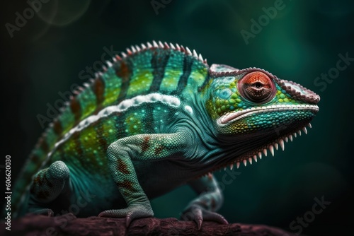Beautiful green chameleon lizard family. A symbol of adaptation to change. AI generated, human enhanced © top images