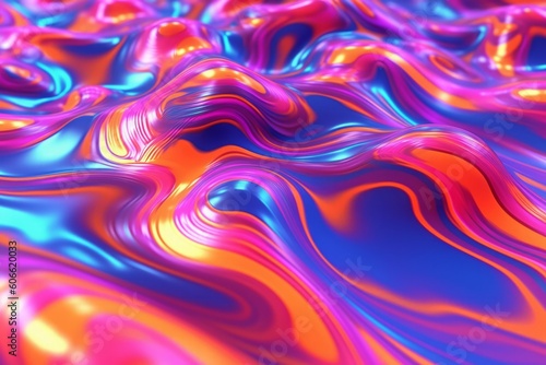 Iridescent liquid metal surface with ripples background. Backdrop for design. AI generated, human enhanced