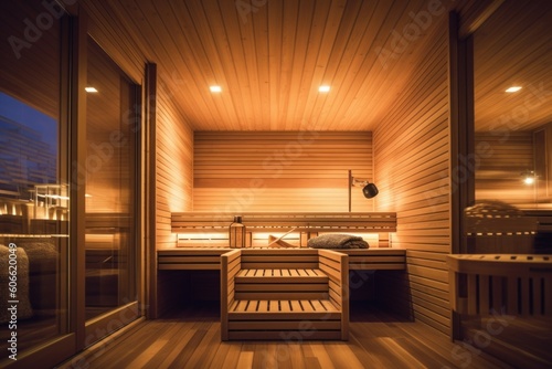 Interior inside a modern sauna. AI generated, human enhancement © top images