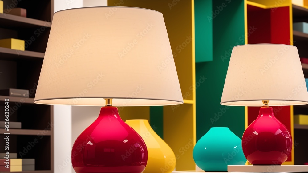 custom made wallpaper toronto digitalA Visually Rhythmicly Designed Table Lamps Are Displayed In A Brightly Colored Room AI Generative