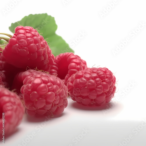 Close Up Of Raspberries Group Isolated White Illustration