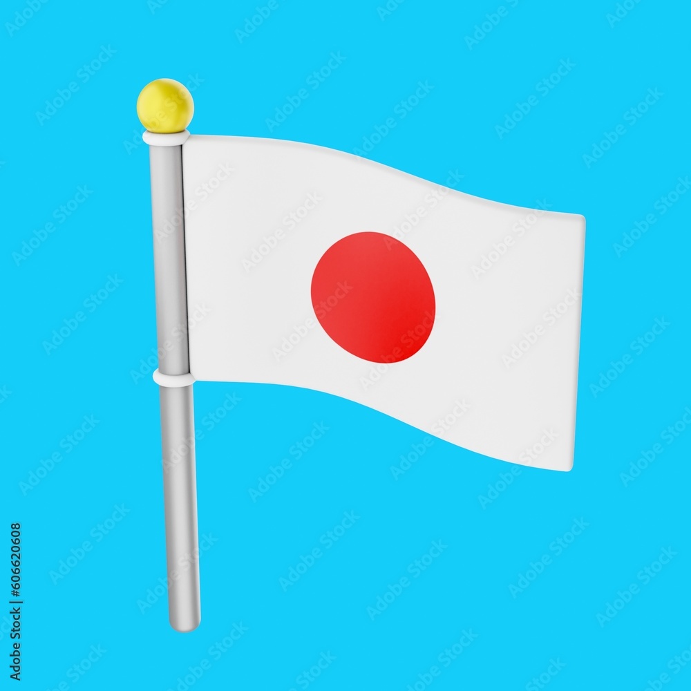 The Japan flag fluttering in 3D render with a white background The Japan flag fluttering in 3D render with a white background