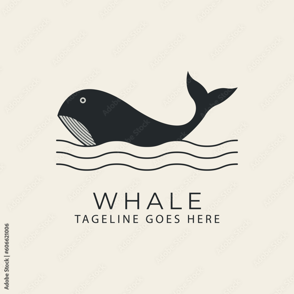 Fotografie whale line art design logo vector illustration.