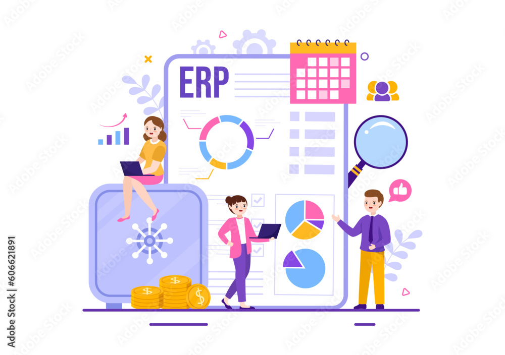 ERP Enterprise Resource Planning System Vector Illustration with Business Integration, Productivity and Company Enhancement in Hand Drawn Templates ERP Enterprise Resource Planning System Vector Illustration with Business Integration, Productivity and Company Enhancement in Hand Drawn Templates