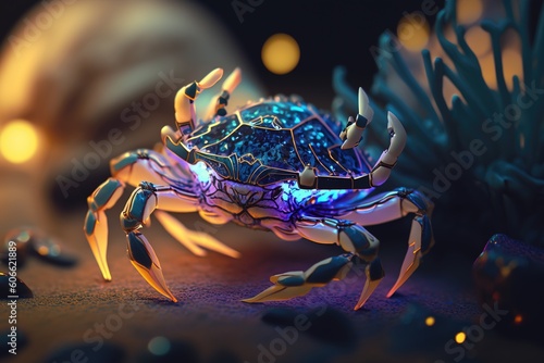 beautiful psychedelic colored crab in 4k, generative AI