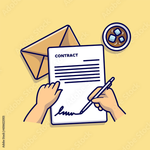 Hand Writng Letter With Envelope Cartoon Vector Icon Illustration. People Education Icon Concept Isolated Premium Vector. Flat Cartoon Style