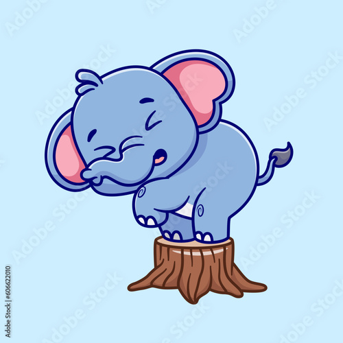 Cute Elephant Scare On Tree Cartoon Vector Icon Illustration. Animal Nature Icon Concept Isolated Premium Vector. Flat Cartoon Style