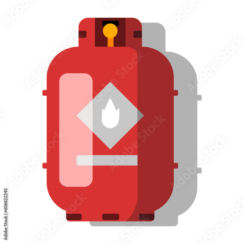 A red gas canister with a shadow on a white background. , red cooking gas tank ,Vector red gas cylinder used for illustration ,teaching materials ,object ,lesson ,icon.