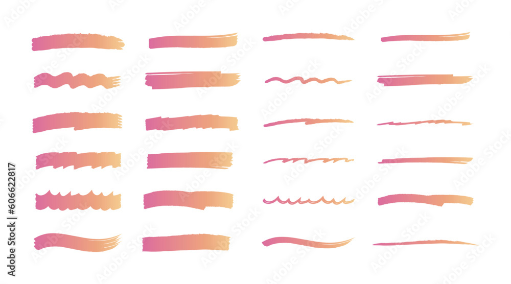 Obraz premium ペンで描いたピンク色のアンダーラインブラシセット 