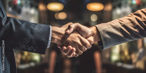 Businessman handshake for teamwork of business merger and acquisition,successful negotiate,hand shake,two businessman shake hand with partner to celebration partnership and business deal  photo