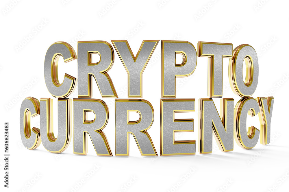 Golden word Crypto Currency in 3d on white background