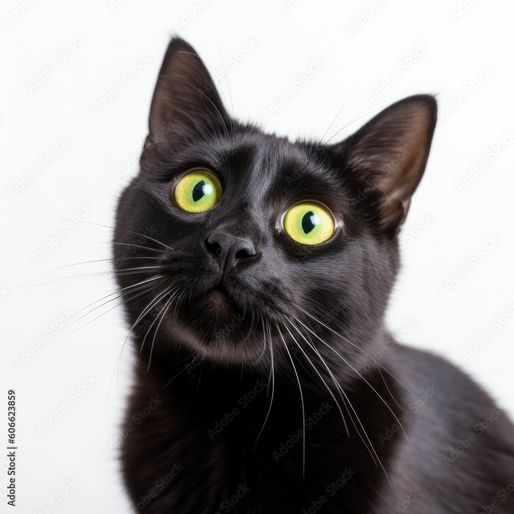 Black cat with green eyes looking up generative ai