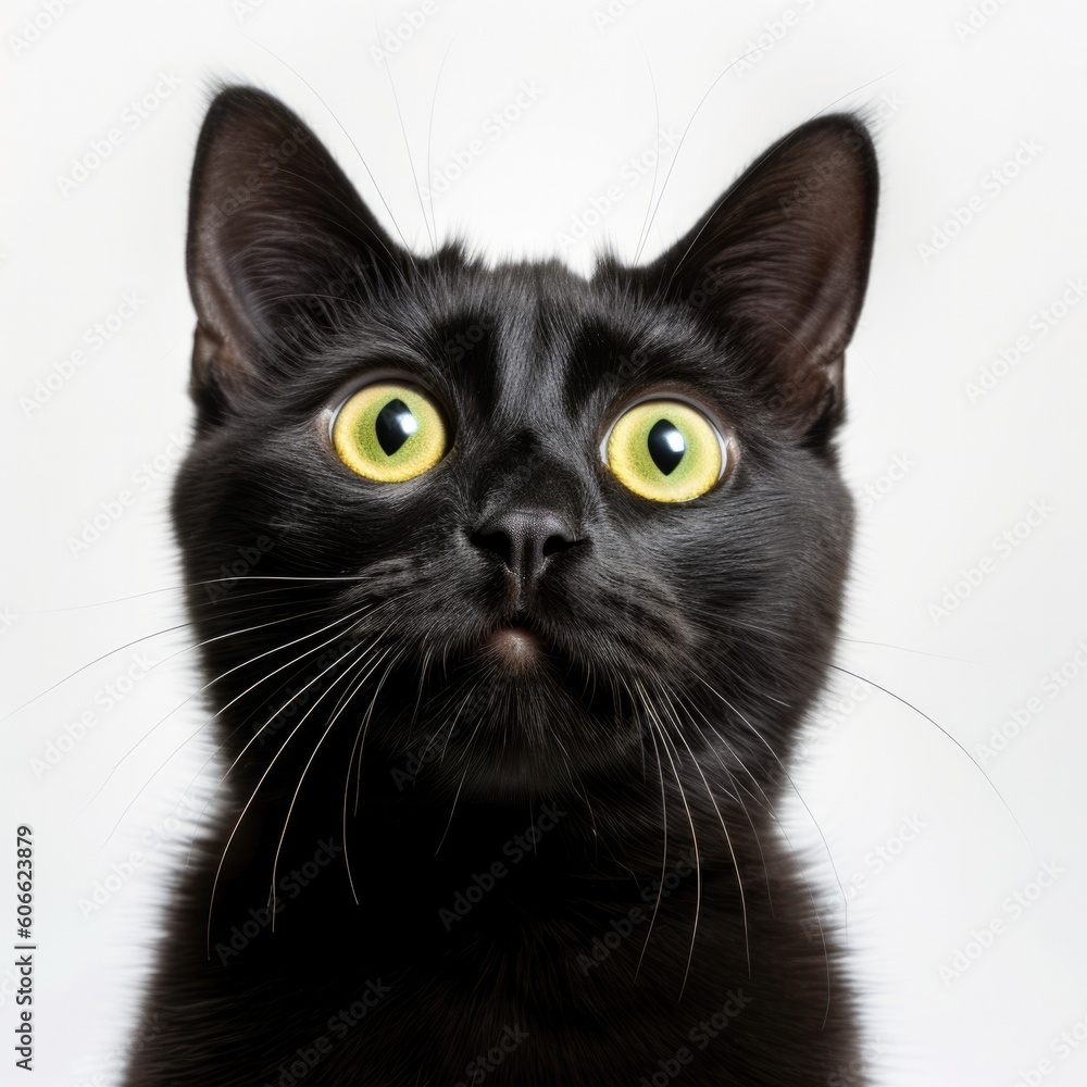 Black cat with green eyes looking up generative ai