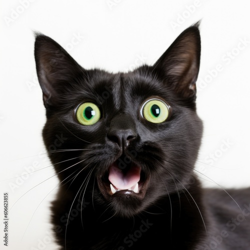 Black cat with green eyes looking up generative ai