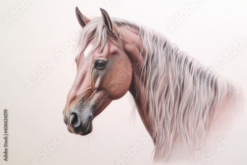 Colour pencil drawing of a horse - Generative AI