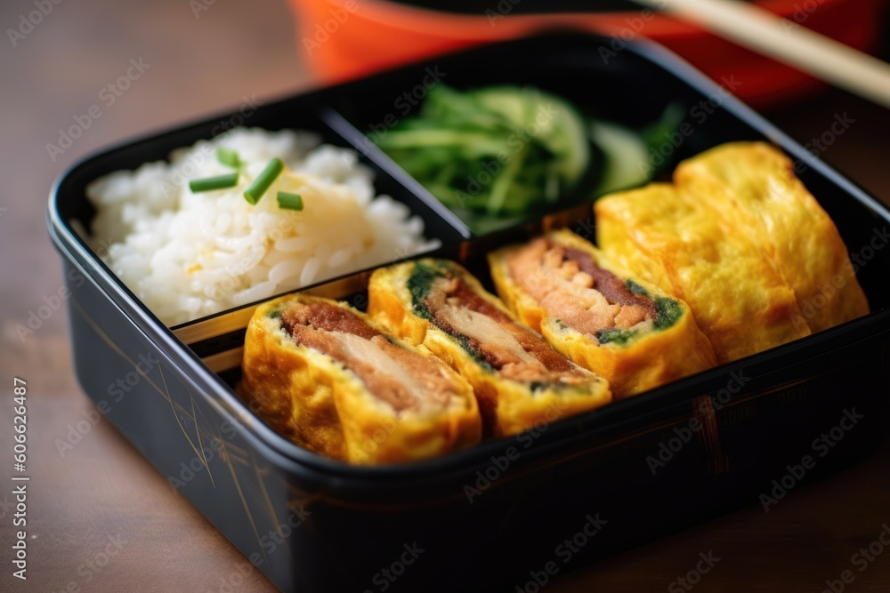 Tamagoyaki Japanese Rolled Omelette in bento Cinematic Editorial Food Photography Tamagoyaki Japanese Rolled Omelette in bento Cinematic Editorial Food Photography