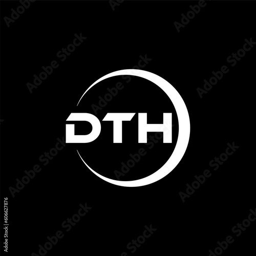 DTH letter logo design with black background in illustrator, cube logo, vector logo, modern alphabet font overlap style. calligraphy designs for logo, Poster, Invitation, etc.