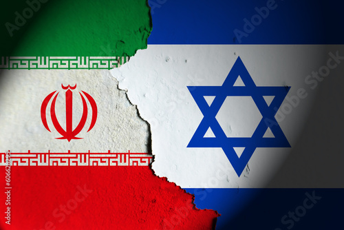 israel flag and iran flag painting on wall. Iran vs Israel.