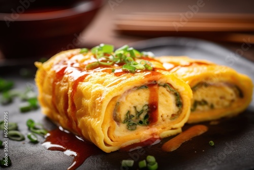 Tamagoyaki Japanese Rolled Omelette Cinematic Editorial Food Photography photo