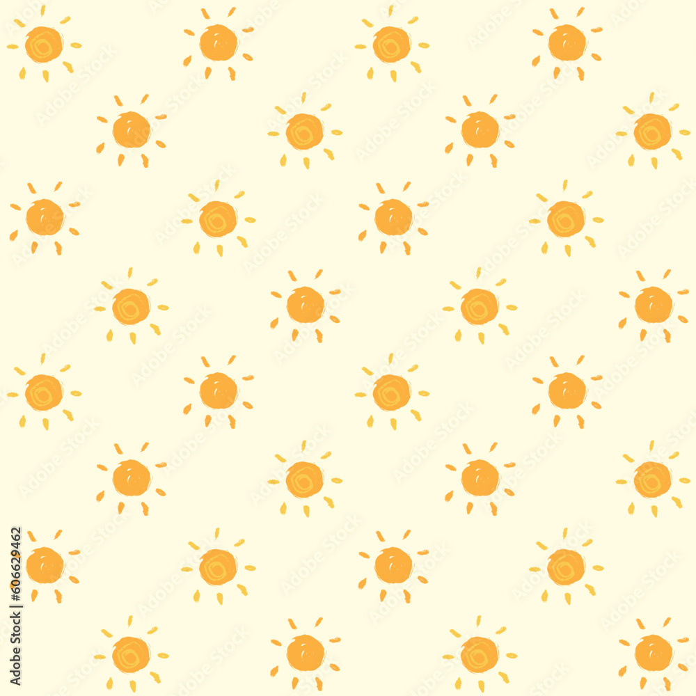 Hand Drawn Sun Vector Seamless Pattern