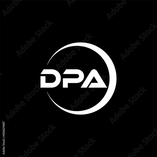 DPA letter logo design with black background in illustrator, cube logo, vector logo, modern alphabet font overlap style. calligraphy designs for logo, Poster, Invitation, etc. photo