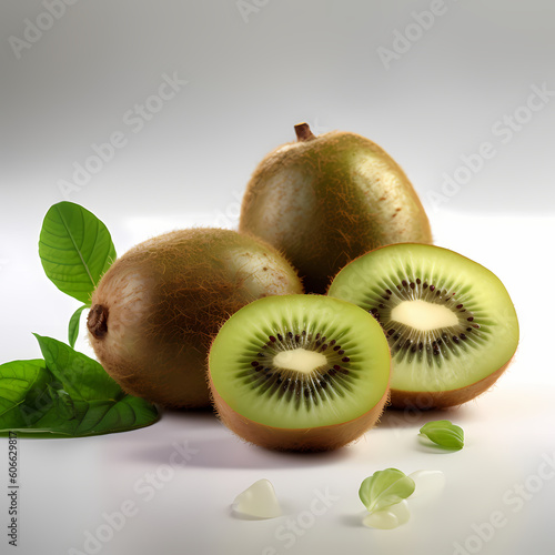 Sliced Kiwi Fruits With Leaf. Generative AI. Generative AI