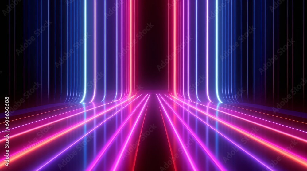 3D abstract background with neon lights. neon tunnel.space construction. 3d illustration, generative Ai 3D abstract background with neon lights. neon tunnel.space construction. 3d illustration, generative Ai