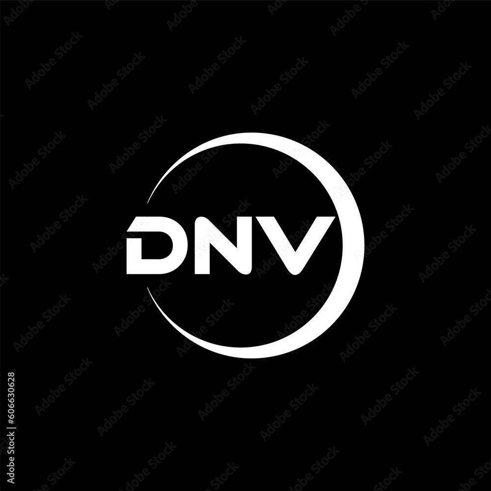 DNV letter logo design with black background in illustrator, cube logo, vector logo, modern alphabet font overlap style. calligraphy designs for logo, Poster, Invitation, etc.