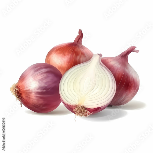 Three Whole Onion And A Half-Cut Onion. Generative AI