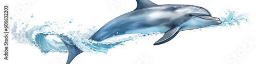 one jumping dolphin is isolated on a white background. Mammal marine animal. Generative AI