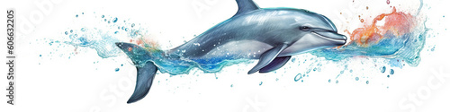 Dark blue dolphin is isolated on a white background. Mammal marine animal. Generative AI