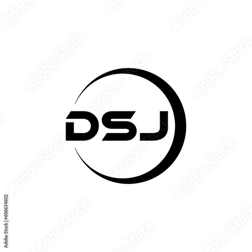 DSJ letter logo design with white background in illustrator, cube logo, vector logo, modern alphabet font overlap style. calligraphy designs for logo, Poster, Invitation, etc. photo