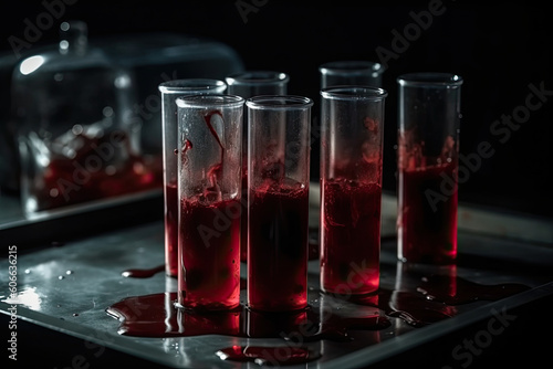 Test tubes with blood. Generative AI.