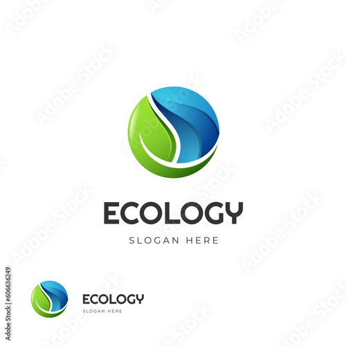 ecology friendly logo design illustration, saving logo symbol and world environmental design concept