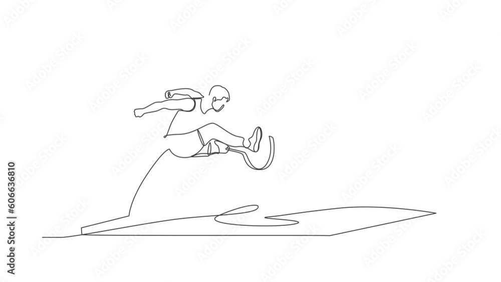 Long Distance Jump Drawing Self drawing animation of single line draw athlete amputee on ...