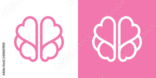 logo design brain and love minimalist line icon vector illustration