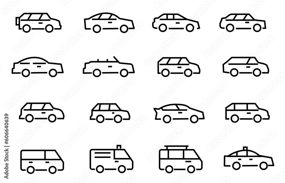 Car icon set illustration. cars symbol vector collection on white background. editable file. eps 